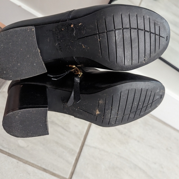 Cole Haan black leather gold ankle boots block heel - Picture 3 of 4